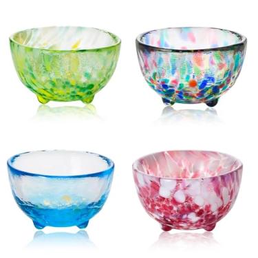 Imagem de Conjunto de copos artesanais japoneses – Artigos de vidro tradicionais para bebidas frias, feito no Japão, perfeito para presentear (conjunto de copos de saquê (4 peças) - Série Festival e Primavera