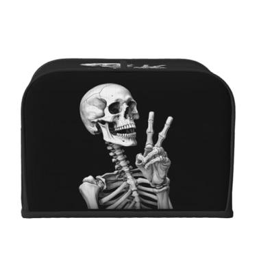 Imagem de Capa de torradeira de 4 fatias de caveira hippie protetora para máquina de fazer pão com corda de pendurar, capas de eletrodomésticos pequenos esqueleto hippie acessórios de cozinha
