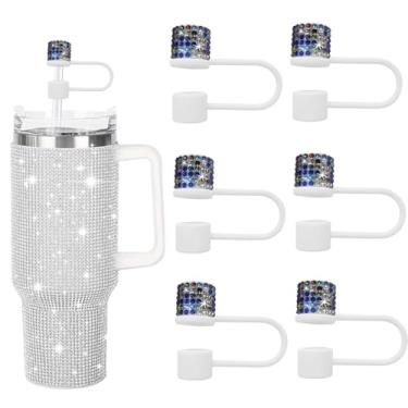 Imagem de JIASHEBDE Conjunto de acessórios para Stanley Cup, 6 peças, capa de canudo de diamante brilhante, tampa de canudos para Stanley 30 e 1,134 g com copos, acessórios de tampa de 1 cm para copo (branco