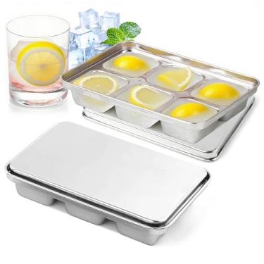 Imagem de Bandejas de cubos de gelo de aço inoxidável, bandeja de cubos de gelo com liberação fácil para uísque e coquetéis, molde extragrande para bares e festas em casa (2)