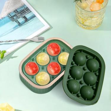 Imagem de Bandeja verde de silicone para cubos de gelo com 6 esferas, fácil de fazer gelo, congelamento rápido e fácil desmoldagem, adequada para uso doméstico