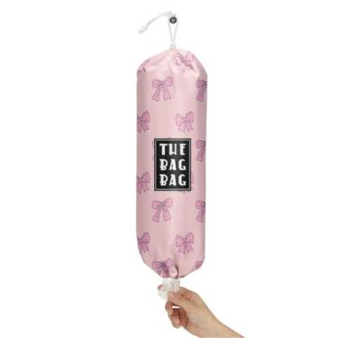 Imagem de IHopes+ Organizador de saco de plástico, reutilizável e lavável, organizador de sacolas de compras de estilo fofo, para decoração de casa, cozinha, viagem, acampamento, use 1 pacote, laço rosa