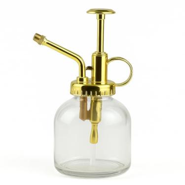 Imagem de Borrifador de Vidro Vintage 200ml com Pulverizador Dourado Spray Fino para Plantas Jardinagem Aromatização e Decoração Retrô