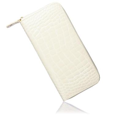 Imagem de VOICE Carteira longa tipo alinhamento de couro feito pela Toscânia na Itália Arte de couro bovino. GRETA Elegante e fácil de usar Estojo vertical para cartão em caixa de presente, Branco bege