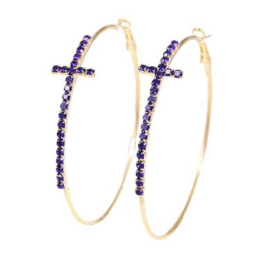 Imagem de Brincos de argola de cruz grande na moda brincos de argola brilhantes brincos de argola extra grandes brincos exagerados brincos de festa de casamento joias formais para mulheres, Zinco, Sem pedra