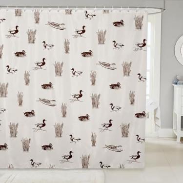 Imagem de Cortina de chuveiro de pato de caça, animais selvagens, cortina de banheiro de barco de madeira impermeável para crianças, meninas, adolescentes, mulheres, decoração de quarto rústica natural de casa