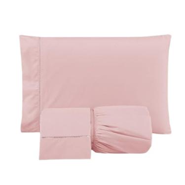 Imagem de Jogo de Lençol Casal King 3 Peças: Lençol com Elástico e Fronhas em Ponto Palito Micropercal 300 Fios 203x193cm (Versátil Simples/Rosê)