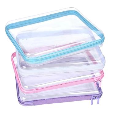 Imagem de 4 peças de estojo rígido transparente com zíper, estojo rígido com zíper transparente, organizador de quebra-cabeças, bolsa de plástico de viagem para caixa de armazenamento de maquiagem, caixas de