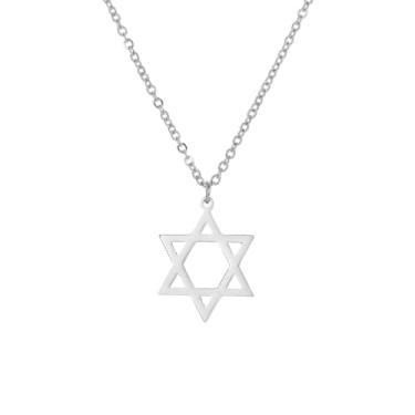 Imagem de JunRover Joias judaicas de aço inoxidável – Pingente de estrela de Davi, mão Hamsa, menorá/mapa de Israel – Colar de Israel para mulheres e homens – Presentes religiosos para Hanukkah, Bar Mitzvah