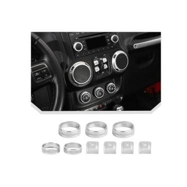 Imagem de JeCar 9 peças de alumínio para Jeep Wrangler JK JKU 2012-2018 acessórios para janela, ar condicionado, capa de botão de CD (prata)