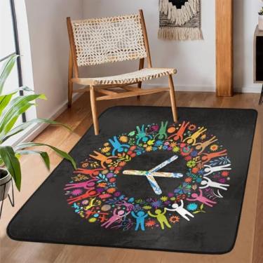 Imagem de Tapete de área para sala de estar, lavável à máquina, tapete colorido, design de autismo, antiderrapante, tapete macio para sala de estar, quarto, sala de jantar, berçário, cozinha, decoração de casa