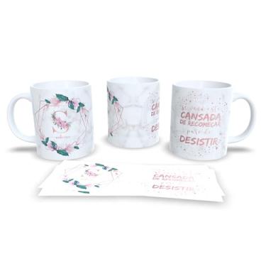 Imagem de Caneca Decorativa com Flores, Cerâmica Branca, 325ml, Design Floral Rosa e Verde, Frase Motivacional em Português (s)