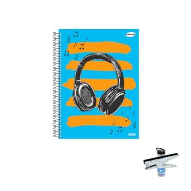 Imagem de Kit Caderno Masculinos 10 Matérias Capa Dura 200 Folhas + Caneta Esferográfica e Grampeador Alicate