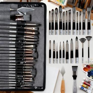 Imagem de Conjunto de pincéis de pintura + embalagem premium, 25 peças de séries de artistas profissionais com tela plana ampla, filbert, leque, adaga, língua de gato, redonda, ângulo, rigger para óleo
