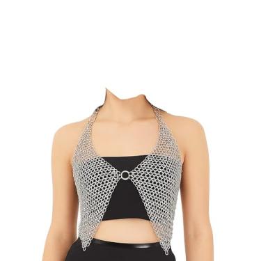 Imagem de Fantasia medieval de corrente de prata, frente única, colete de malha de metal, acessório de fantasia de festival, roupa gótica