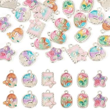 Imagem de Spritewelry Pingentes de flores esmaltadas, pingentes de flores de pintura a óleo 3D, pingentes dourados ocidentais para fabricação de joias, pingentes de esmalte vintage de liga para colar, pulseira