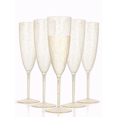 Imagem de WDF Pacote com 36 taças de champanhe de plástico - taças de champanhe com glitter dourado descartáveis - perfeita para casamentos, aniversários, chás de panela