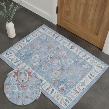 Imagem de Fame Rugs Tapete Oushak moderno azul 5 x 7 cm, capacho vintage turco colorido oriental inspirado em antiguidades lavável, tapete de área pequena, sala de estar de luxo (172,8 kg, 60 x 7,5 cm)