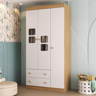 Imagem de Guarda-roupa Infantil 92cm com Vidro 3 Portas e 2 Gavetas Brisa Multim