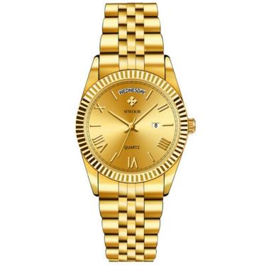 Imagem de Relógio De Quartzo Masculino Design Casual Em Aço Inoxidavel à Prova D'água 3atm Dourado