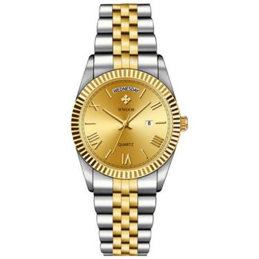 Imagem de Relógio De Quartzo Masculino Design Casual Em Aço Inoxidavel à Prova D'água 3atm Prata Dourado