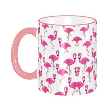 Imagem de Xícara de café expresso de cerâmica flamingo rosa, caneca de cerâmica revestida DIY, para café, sopa, chá, leite, latte, cacau quente, colorido divertido 340 g.