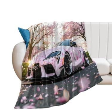 Imagem de HouLaiZhe Cobertor super macio flanela flores de cerejeira carro rosa JDM cobertores refrescantes leves para sofá-cama cadeira sofá carro viagem ao ar livre leve quente 101,6 cm x 127 cm