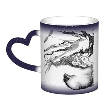 Imagem de Xícara de café divertida de mármore preto e branco, copo de cerâmica com mudança de cor sensível ao calor 12 Oz, para café/chá/leite/cacau, para adolescente/aniversário/festival/presentes