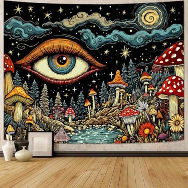 Imagem de Lifeel Tapeçaria Hippie Moshroom, Mystic Boho Estética Lua Estrela Olho Tapeçaria para Quarto Sala de Estar Dormitório