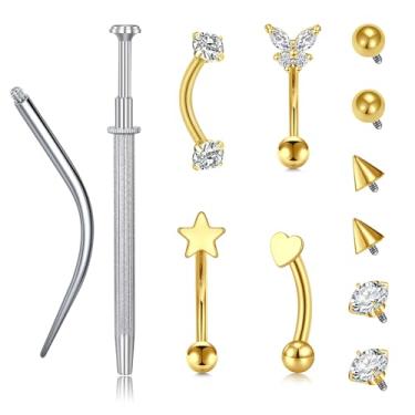 Imagem de VCMART Brinco de torre Piercing Joia Ouro 16G Aço Inoxidável Sobrancelha Piercing Joia Piercing Lábio Roscado Labret Barbells Anel Orelha Daith Conch Surface Tragus Piercing Pequeno Piercing de umbigo