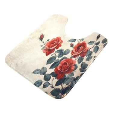 Imagem de Burbuja Tapete de banheiro Valentine Roses, tapete de banho absorvente de pelúcia macio, base antiderrapante para piso de banheiro, oval em forma de U