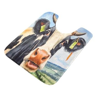 Imagem de Burbuja Tapete de banheiro de vaca, tapete de banho absorvente de pelúcia macio, base antiderrapante para piso de banheiro, oval em forma de U