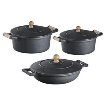 Imagem de Jogo de Panela Ferro, 2 Caçarolas, 1 Frigideira Alça Ferro - Libaneza