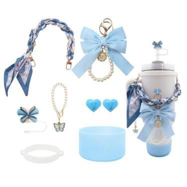 Imagem de Conjunto de acessórios Stanley Cup para copo de 1,18 l e copo de 850 g, incluindo alça de alça de garrafa de água, chaveiro de laço, anel de copo, botas de silicone brilhante, topo de palha de