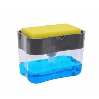 Imagem de Dispensador Detergente 2x1 Sabão Suporte Esponja Bucha - Limpeza Pia Cozinha Higiênico Anti-Derramamento 400ml