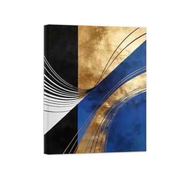 Imagem de Impressões abstratas em tela-Quadro texturizado para parede-Preto azul e dourado 2-Pintura moderna para sala de estar 30x40cm Tela Embrulhada