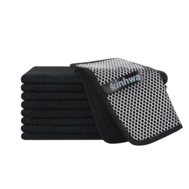 Imagem de KinHwa Toalhas de cozinha para pratos panos de prato de microfibra absorventes panos de prato de secagem rápida com lateral de limpeza de poliéster ideal para limpeza de cozinha (preto, 23 x 23 cm