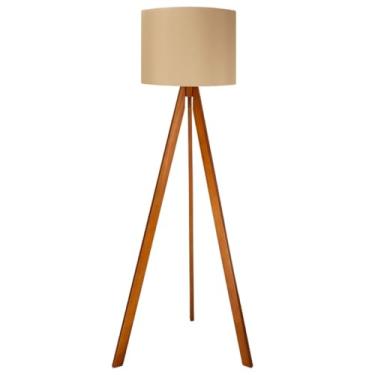 Imagem de Abajur de Chão Rústico, Decoração para Mesa, Escritório, Sala e Quarto, Madeira e Tecido, Bivolt, Soquete E27, 75W(Amadeirado/caqui)