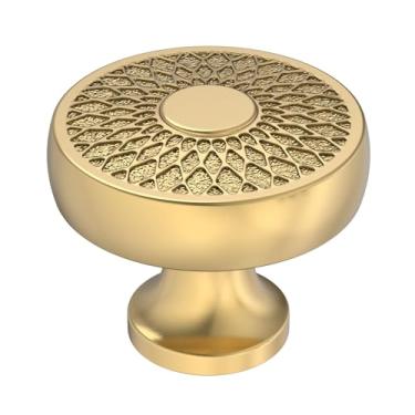 Imagem de Alzassbg Pacote com 15 maçanetas de armário de bronze champanhe, maçanetas redondas de cozinha de 3,5 cm de diâmetro para armários e gavetas AL0001BRG