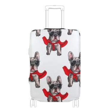 Imagem de Joisal Capas de mala, protetor de bagagem, buldogue francês, bonito, legal, branco, protetor, capa de viagem, P, serve para capa de 45 a 50 cm, Bulldog francês legal, branco, L 26-28 in, Capa de mala