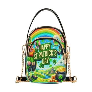 Imagem de Joisal Bolsa tiracolo acolchoada com desenho de cachorro-quente para mulheres, bolsa de ombro pequena com zíper triplo para o verão, Feliz Dia de São Patrício, 15*21*8cm