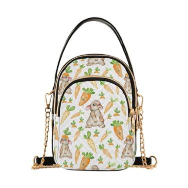 Imagem de TSENQUE Bandeira Americana EUA Bolsa feminina sobre o ombro estampada alça corrente bolsa de telefone Lady Bowler Satchel, Coelhinho cenoura primavera aquarela, 5.91x3.15x8.27inches