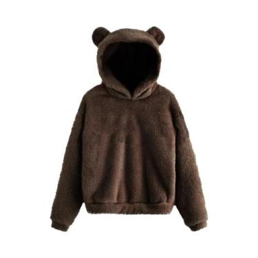Imagem de Moletom Feminino De Inverno Com Capuz De Pelúcia, Manga Longa, Orelhas
