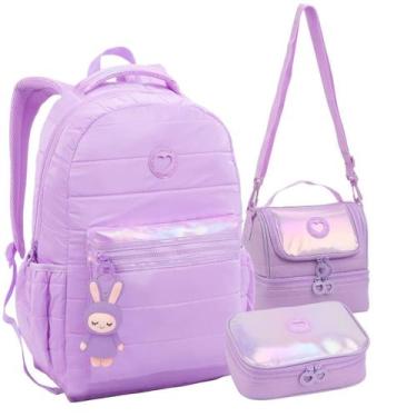 Imagem de Kit Mochila de Costas Escolar Feminina com Lancheira Térmica Estojo Bo