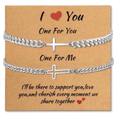 Imagem de ZENLIV 2 pulseiras ajustáveis para casais cruzados para homens e mulheres, pulseiras combinando para casais, corda tecida de alta resistência, pulseiras de amizade de aniversário, dia dos namorados