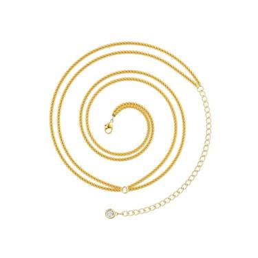 Imagem de MOODEAR 2 peças de corrente de cintura para mulheres – à prova d'água, banhado a ouro 14 K, corrente de contas de barriga em camadas com zircônia cúbica de gota, joia de biquíni sexy, presente para o