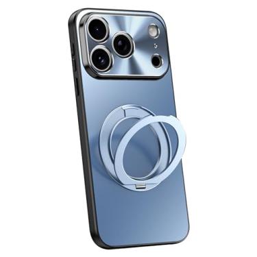 Imagem de POYUFRG Capa magnética para iPhone 17 Pro Max/17 Pro/17 Air/17, capa fina galvanizada fosca com suporte de anel giratório capa de proteção de lente de metal, azul, 17 ProMax