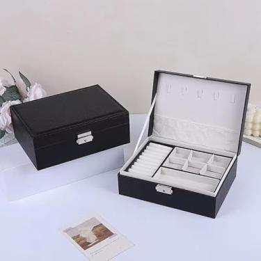 Imagem de Maleta Porta Joias Grande de Couro com Chave - Organizador Luxuoso 3 Camadas, Forro Aveludado, Presente Feminino Elegante(Q11/PRETO)