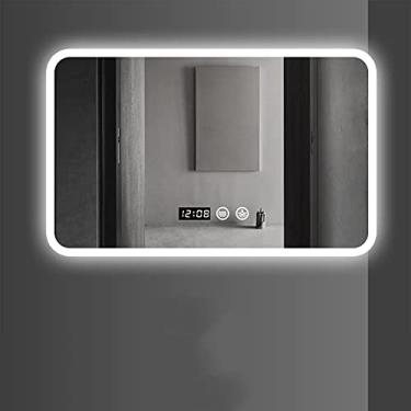 Imagem de TRGCJGH Espelho de banheiro LED inteligente com iluminação montado na parede Espelho de maquiagem traseiro iluminado para banheiro Função à prova d'água e à prova d'água, luz branca - 80 x 130 cm