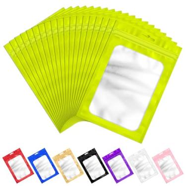 Imagem de 100 sacos Mylar resseláveis com zíper e janela transparente à prova de cheiro, sacos de embalagem, bolsa de alumínio com zíper para suprimentos de armazenamento autovedante de alimentos (verde, 16 x